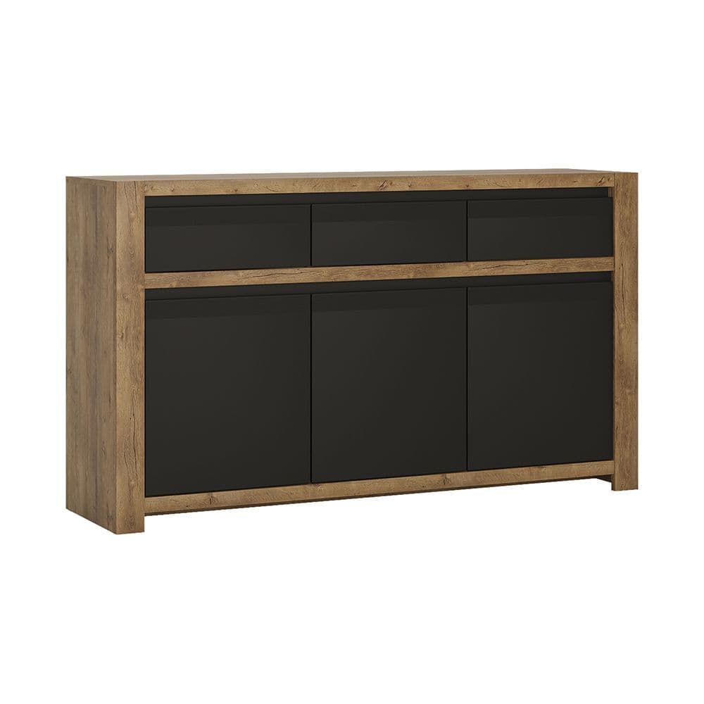 Santiago 3 door 3 drawer sideboard in Lefkas Oak with matte black fronts